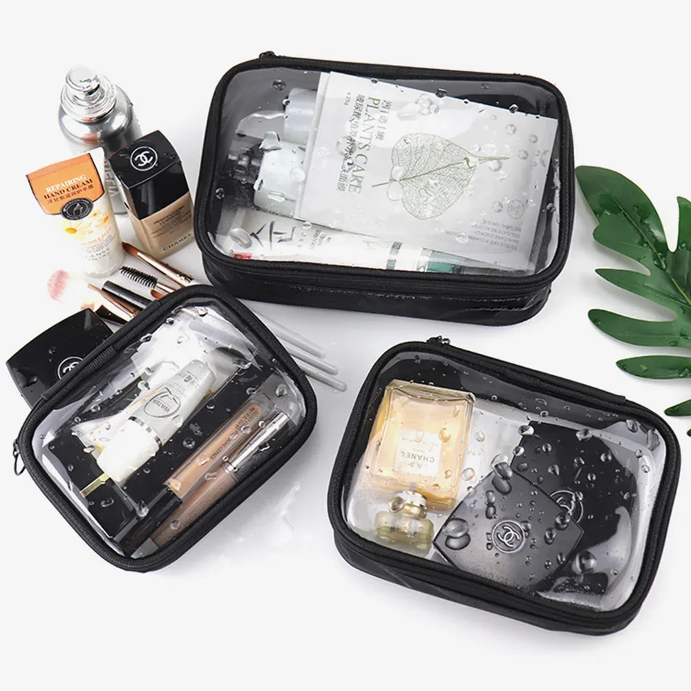 Trousse Toilette Polyester TPU Transparent Bleu Marron Noir Beige Maquillage Cosmétiques Pinceaux Crèmes Voyage