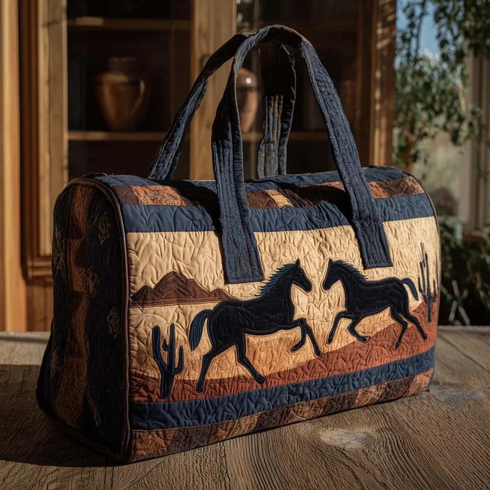 sac fourre-tout matelassé 3d de style occidental, imprimé cheval en course, cactus, bohème, sac de voyage, sac à bandoulière fait à la main, grande capacité, sac de transport