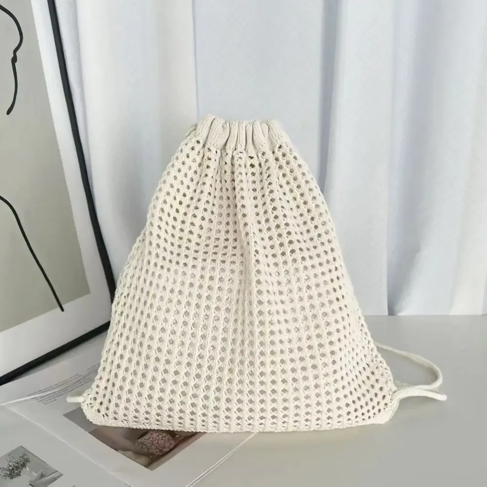 sac à bandoulière en tricot couleur unie, style décontracté, grande capacité, sac à dos bohème en crochet, polyvalent et ajouré