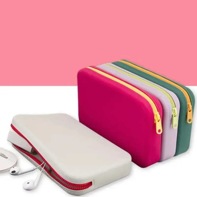 nouveau sac de rangement cosmétique en silicone, pochette de maquillage pour toilettes