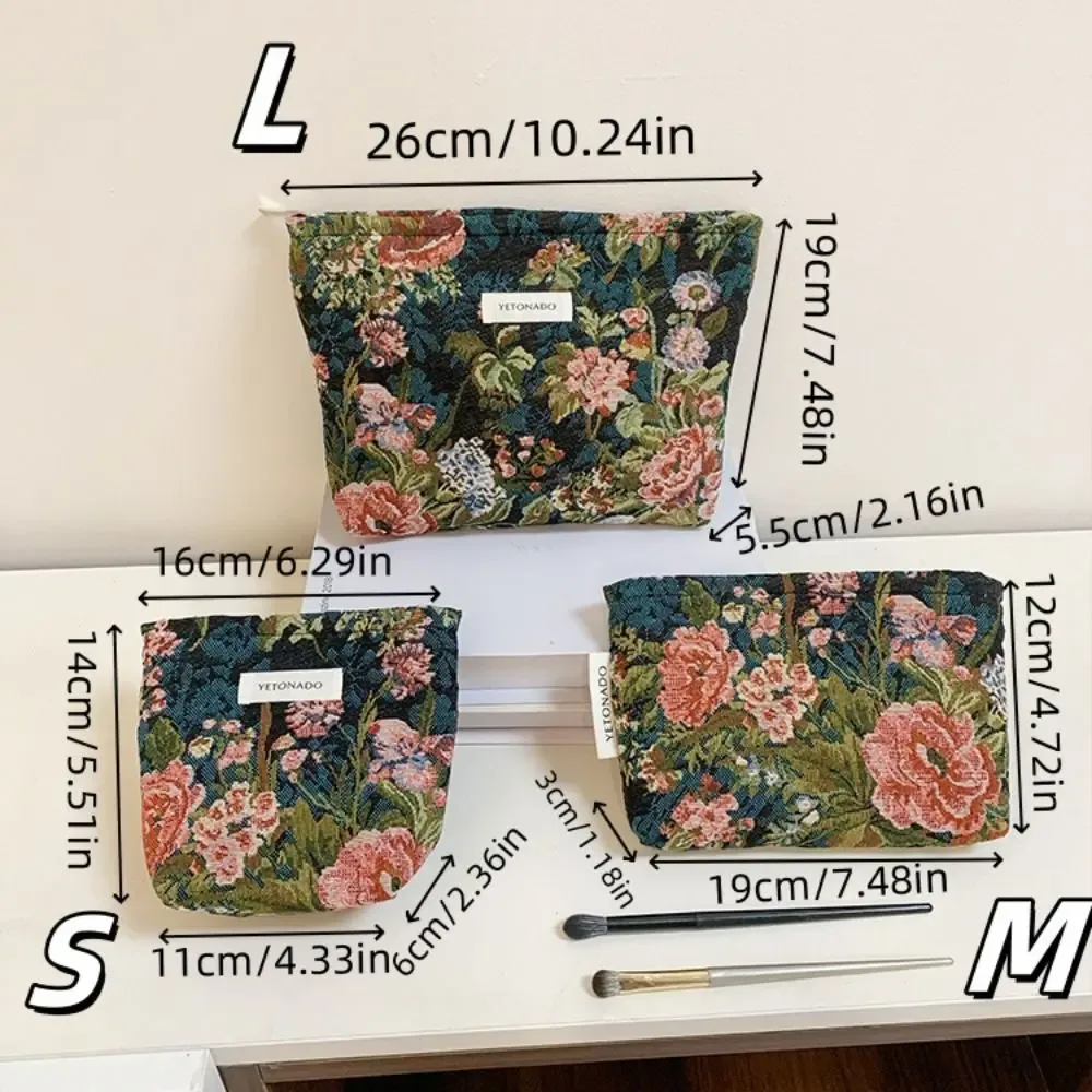 pochette en toile de polyester à motif floral, grande capacité, pochette de rangement pour cosmétiques, fermeture éclair portable, trousse de maquillage