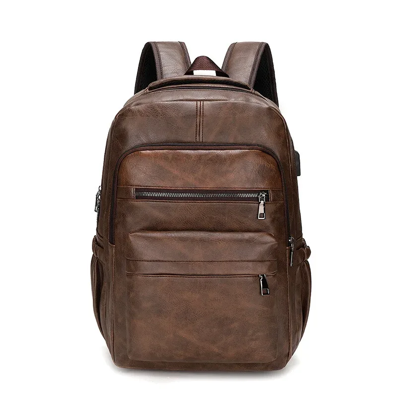 sac à dos de chargement usb en cuir pu pour hommes, grands sacs à dos pour ordinateur portable, cartable pour adolescents, haute qualité