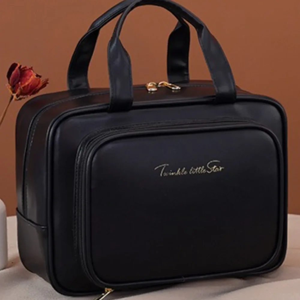 sac de maquillage de rangement portable multifonctionnel pour femmes, sac de rangement de toilette de voyage de grande capacité, nouveau sac à cosmétiques en cuir pu