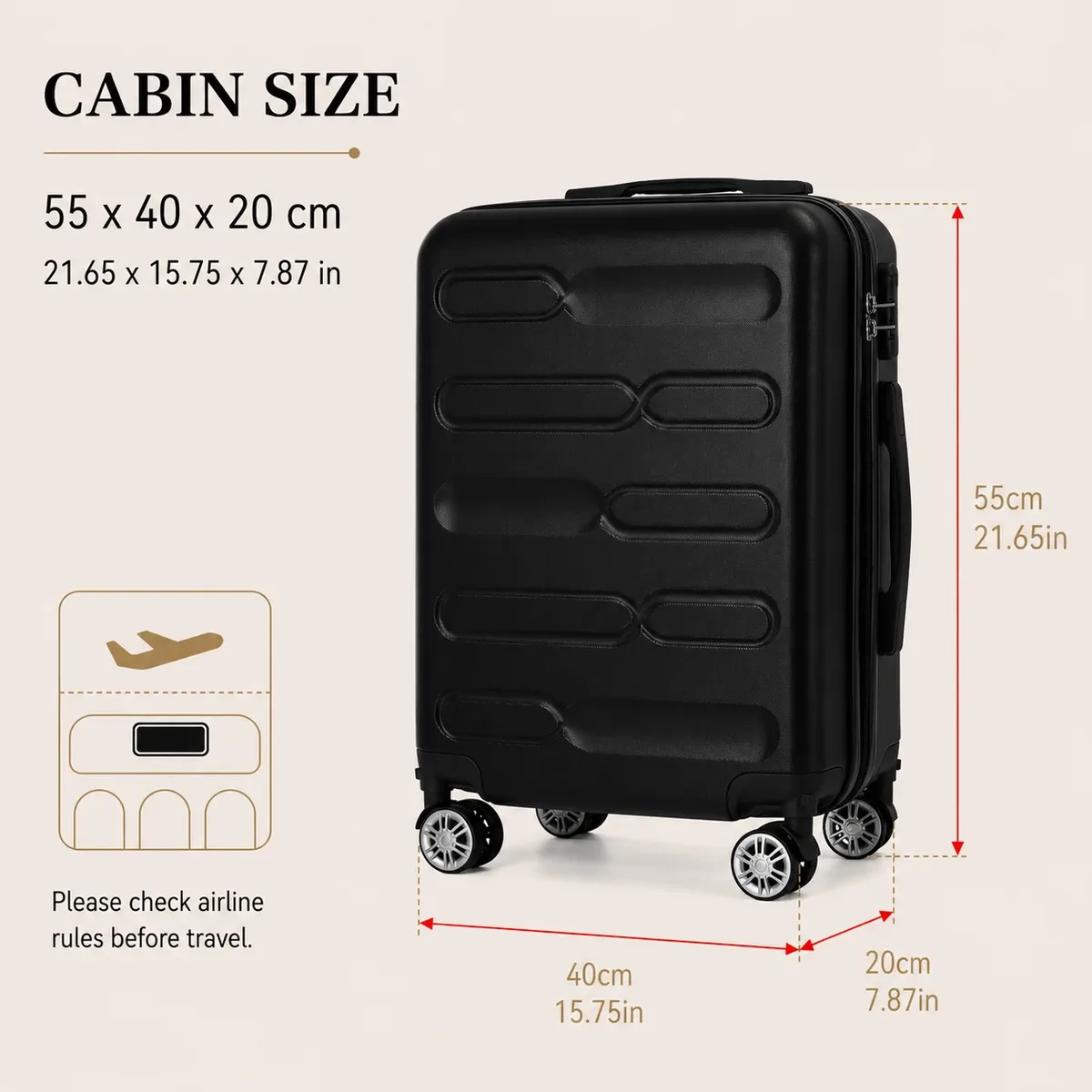 valise cabine 55*40*20cm, 20 pouces, compatible avec plusieurs compagnies aériennes, roues détachables, poignée télescopique à trois sections, plusieurs compartiments, coque rigide, affaires, voyages de week-end, cadeau de vacances