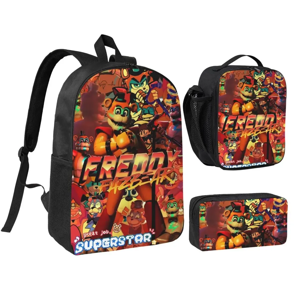 sac dos polyester noir motif clown stylistique bourse déjeuner trousse stylos accessoires voyage étudiant retour école portable
