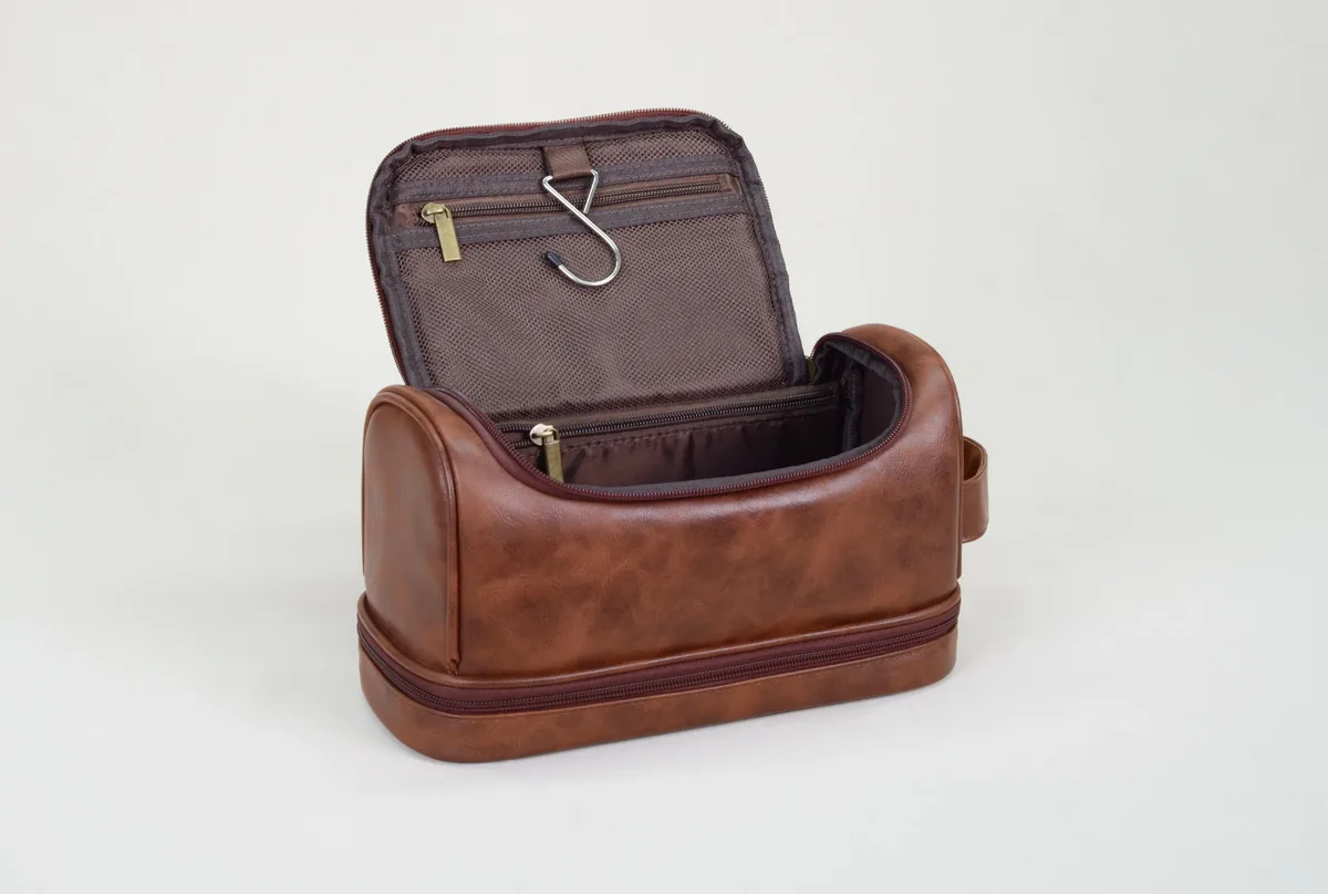 trousse de toilette, trousse de voyage en cuir pour homme avec crochet de suspension, grande trousse de toilette imperméable pour la salle de bain et le rasage