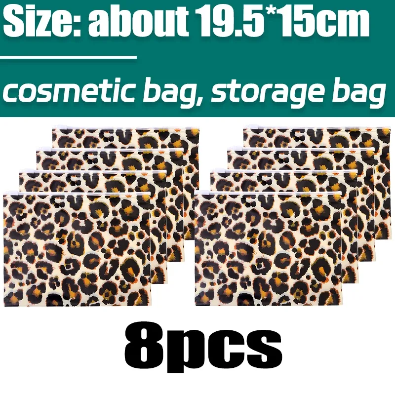 sac de rangement imprimé léopard, produits de soins de la peau, maquillage, poudres rectangulaires lisses, sacs cosmétiques oligétanches légers