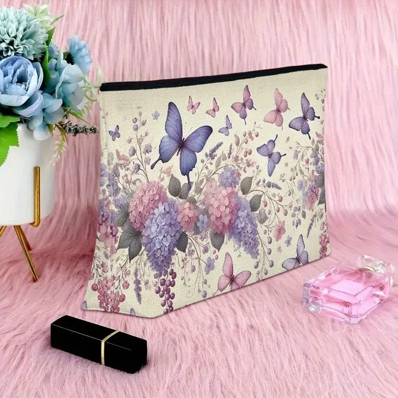 trousse polyester motifs floraux blanc beige voyage cosmétiques maquillage sizing petit format doublure protection