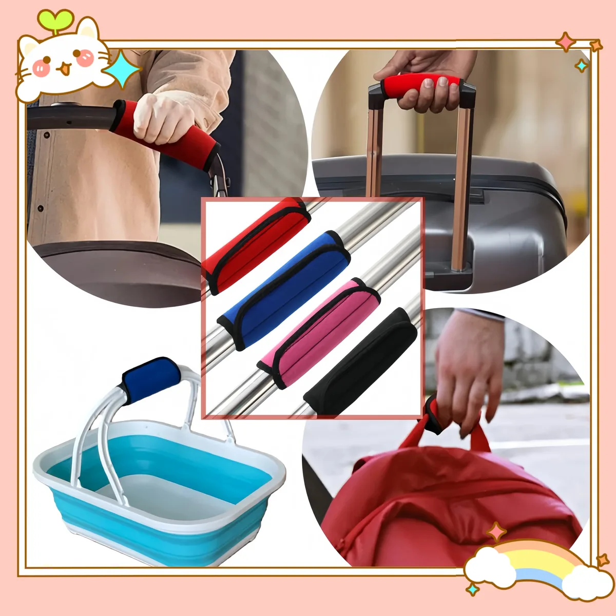 nouvelles protections de poignée de bagage en néoprène imperméables, housses de poignée de sac de voyage souples et rembourrées pour accessoires de voyage