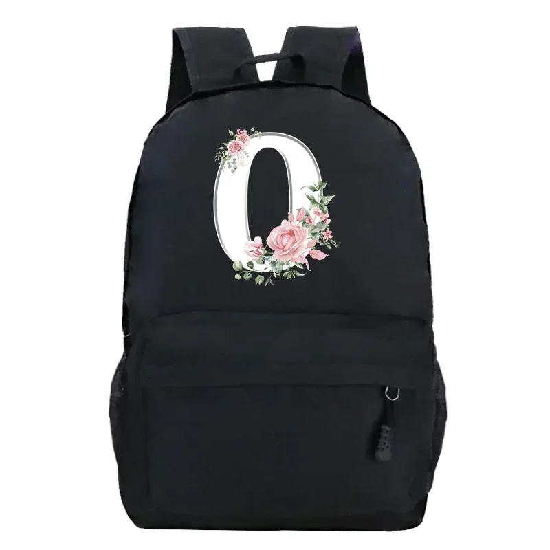 étudiant dames rose floral alphabet blanc impression sac à dos femmes fleur harajuku cartables femme rose lettre sac à bandoulière