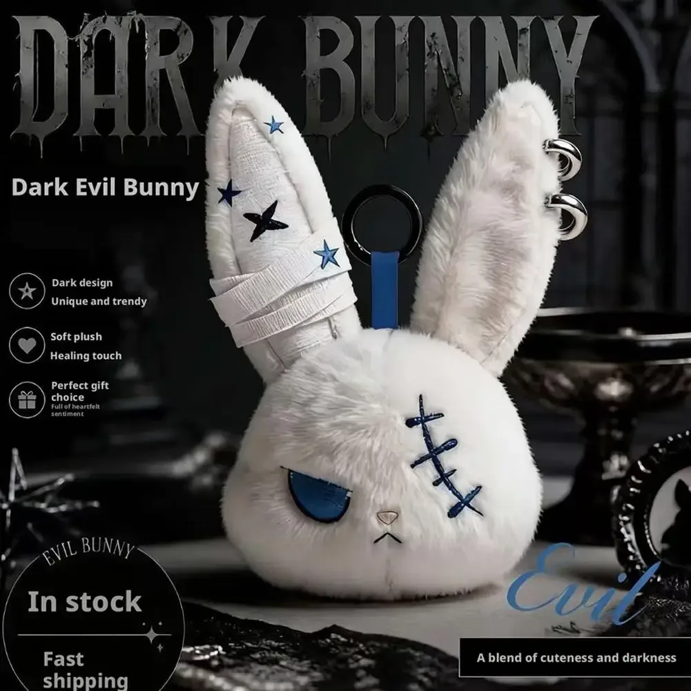 breloque de sac gothique en peluche lapin noir, porte-clés, pendentif lapin kawaii, accessoire de sac à main, décoration à suspendre pour sac à dos