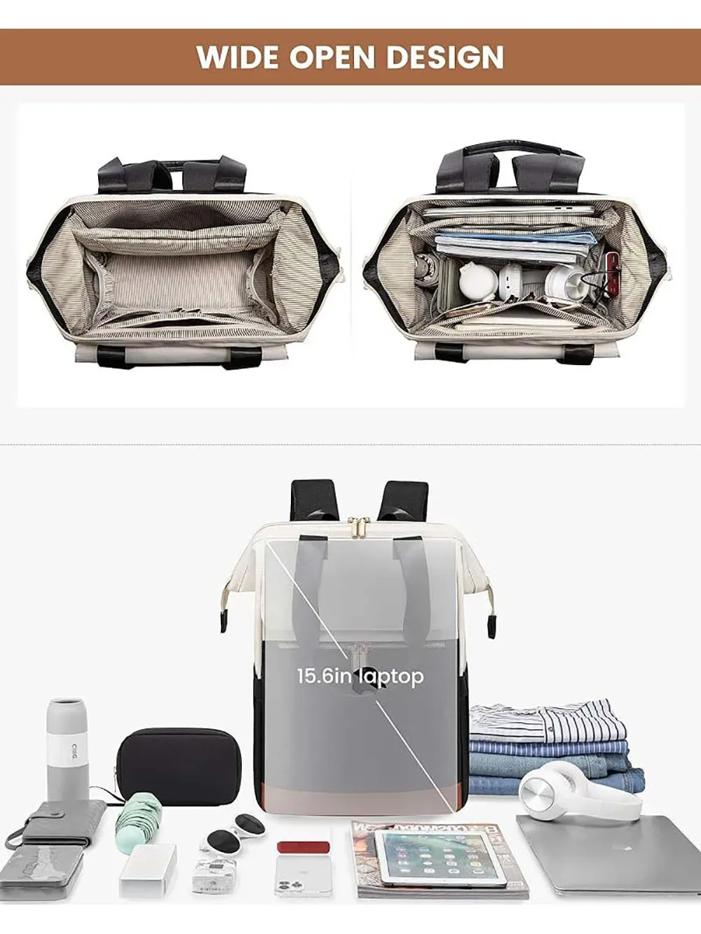 sac à dos pour ordinateur portable de 15,6 pouces pour femmes avec port usb, sacs à bandoulière tendance, sac à main, sac à dos de voyage imperméable avec sac organisateur