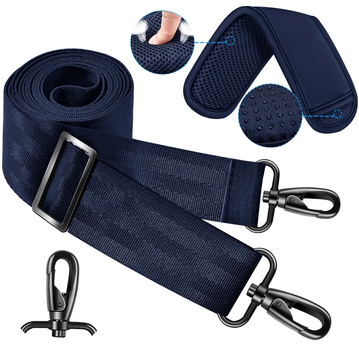 ceinture sac nylon noir rembourrée points supérieurs sacoche ordinateur portable bandoulière longueur réglable usage voyage