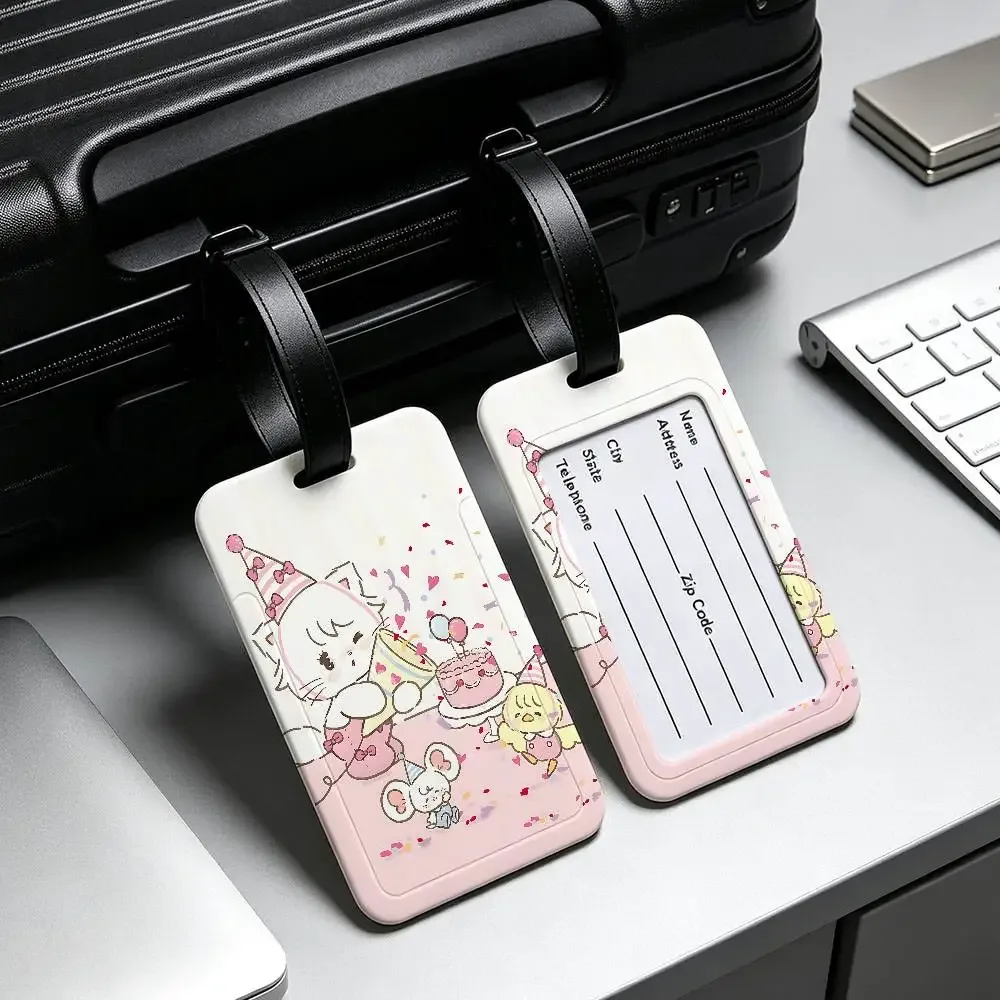 étiquette de bagage en pvc m-mikko chat kawaii, design anti-perte, avec pochette détachable pour carte d'information, accessoire de voyage