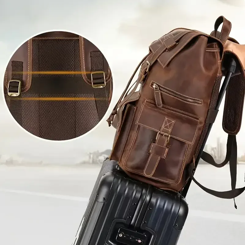 nasva-sac à dos rétro en cuir véritable pour homme, sac d'extérieur, sac à bagages, sac d'école, sac pour ordinateur portable, 15.6 pouces