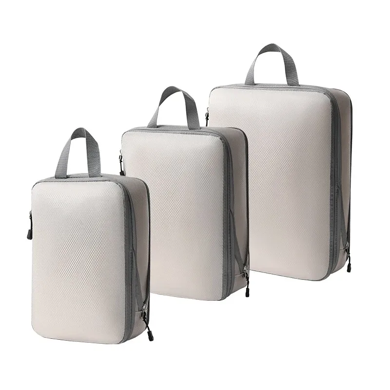 organisateur voyage polyester gris clair cube sac compression tissu imperméable transport vêtements pratique empilable