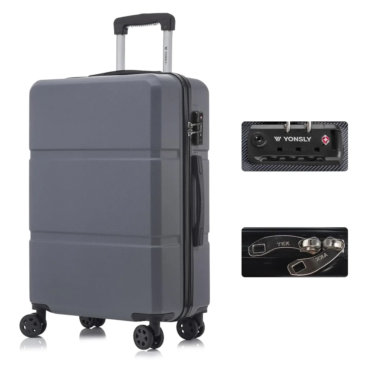 valise yonsly 20/24/28 pouces avec fermeture éclair ykk, serrure tsa 4 360 ° valise rigide à roulettes avec poignée en caoutchouc souple, unisexe, élégante et minimaliste, idéale pour les courts séjours.