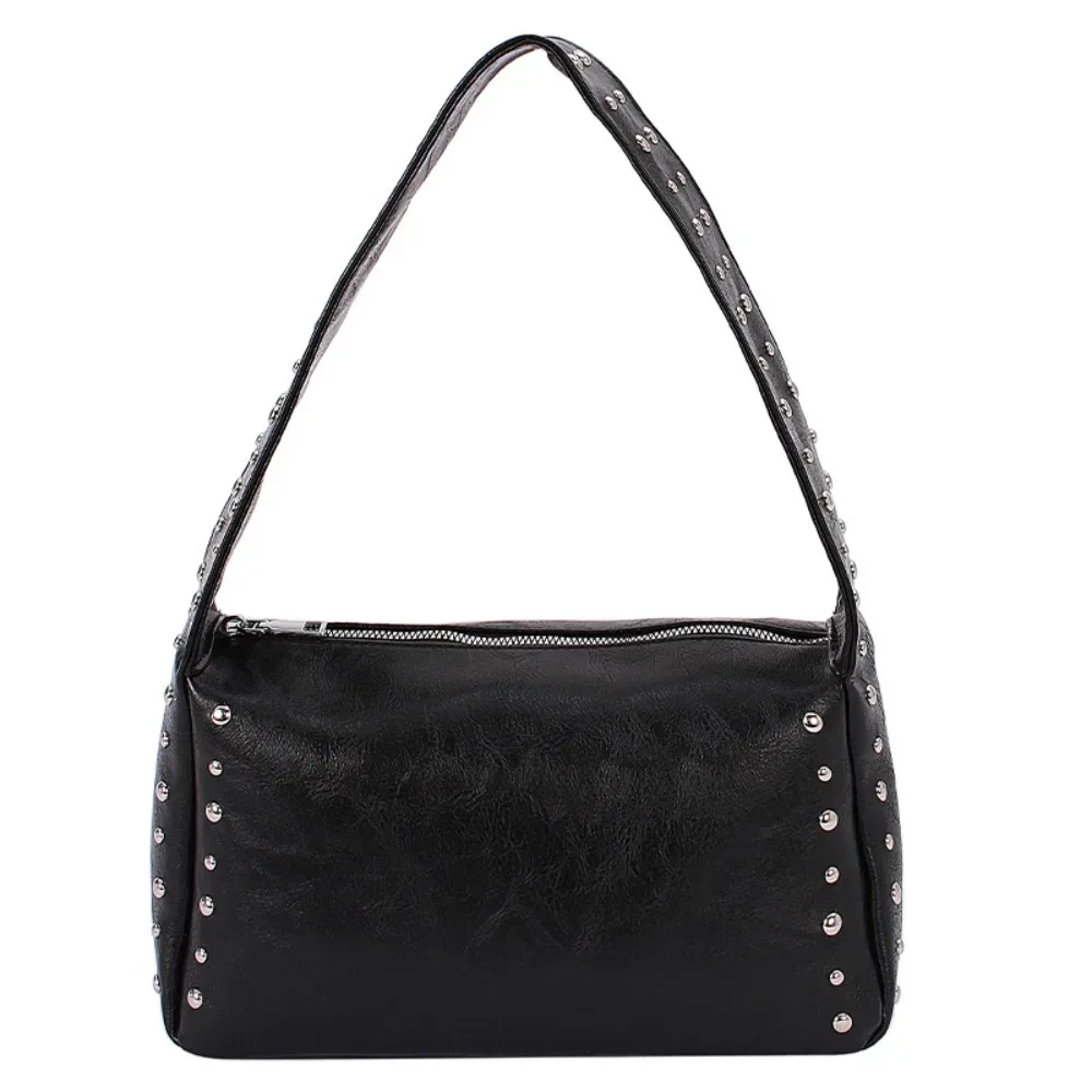sac à main tendance style spicy girl, rétro à rivets, sac carré décontracté, sac d'épaule français couleur unie pour le quotidien