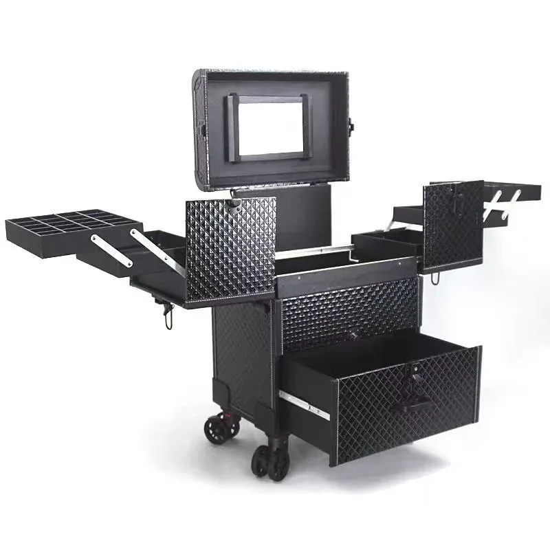 valise de rangement portable multi-couches pour artistes, outils de beauté, ongles et tatouages, organisateur de maquillage à roulettes, grande capacité, valise de maquillage professionnelle.