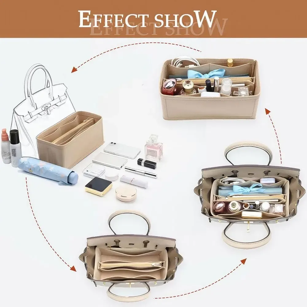 accessoires de sac en feutre multi-poches pour birkin 25/30/35, sac de rangement intérieur, sac à main en feutre, sac d'insertion, sac de doublure