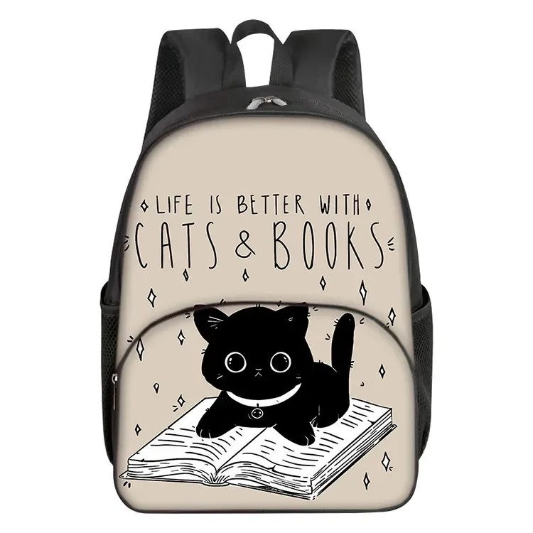 sac à dos scolaire mignon pour garçons et filles, motif chat de dessin animé 2d, avec poche avant tendance, fermeture éclair, imperméable, idée cadeau idéale