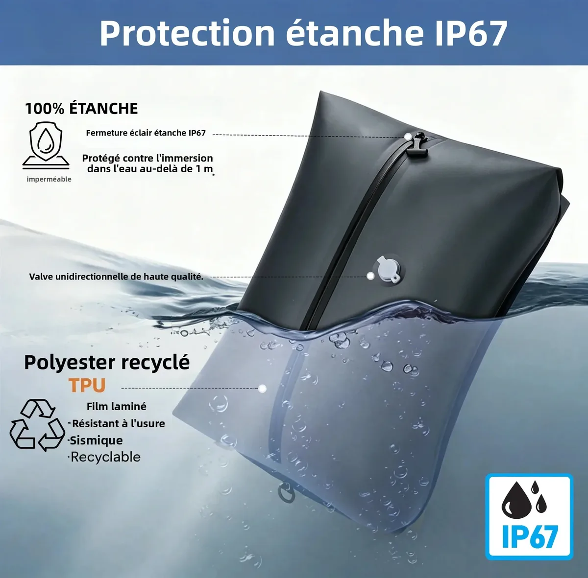 lot de sacs de compression sous vide tpu (9l-41l), etanches ip67, materiau tpu de qualite alimentaire + tissu non tisse, reutilisables 50+ fois, gain de place pour voyage et maison, pompe vendue separement
