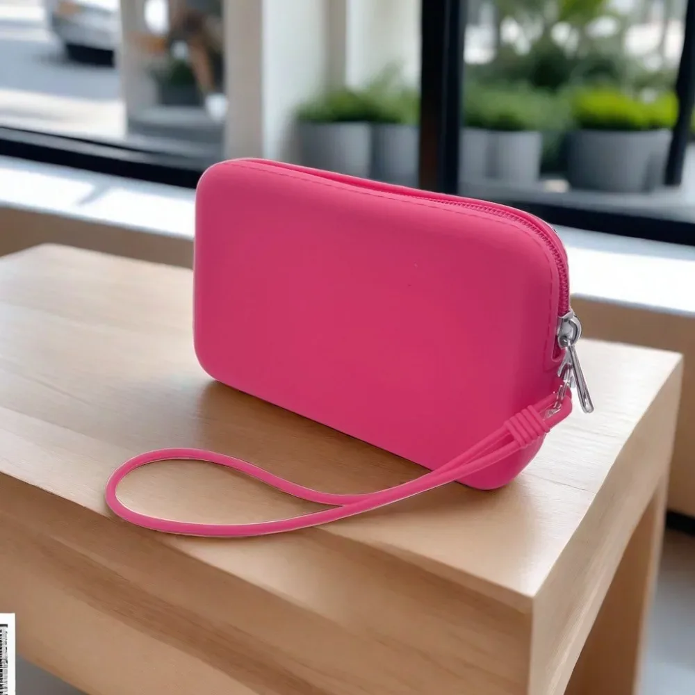 sac à cosmétiques rectangulaire en silicone, porte-monnaie de couleur unie de grande capacité, sac pour petits articles, sac pour écouteurs, sac de rangement pour rouge à lèvres pour femmes