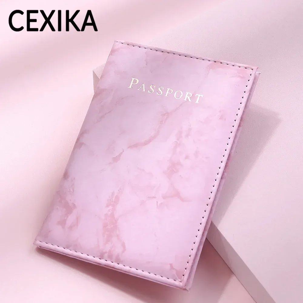 couverture de passeport de voyage pour femmes, motif marbre rose, sac porte-passeport, étuis de crédit, accessoires essentiels de protection pour billets fins
