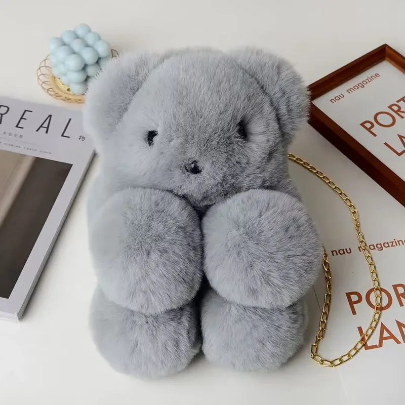 nouveau ours en peluche sac à dos à bandoulière fille sac de messager créatif mignon sac à chaîne belle moelleux fille dessin animé sac