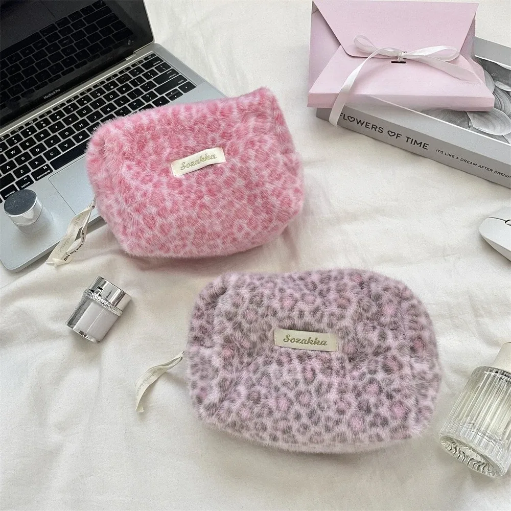 pochette de maquillage mignonne à imprimé léopard, grande capacité, sac à cosmétiques pour femmes, étui de rangement, trousse de toilette de voyage portable pour femmes