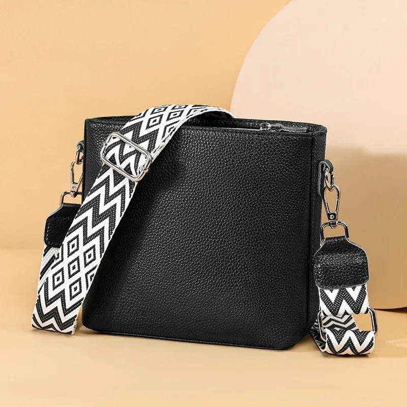 sac à bandoulière en cuir véritable 100% pour femmes, sac à bandoulière à large sangle, sacoche en cuir de vache, petit sac à main et bourse