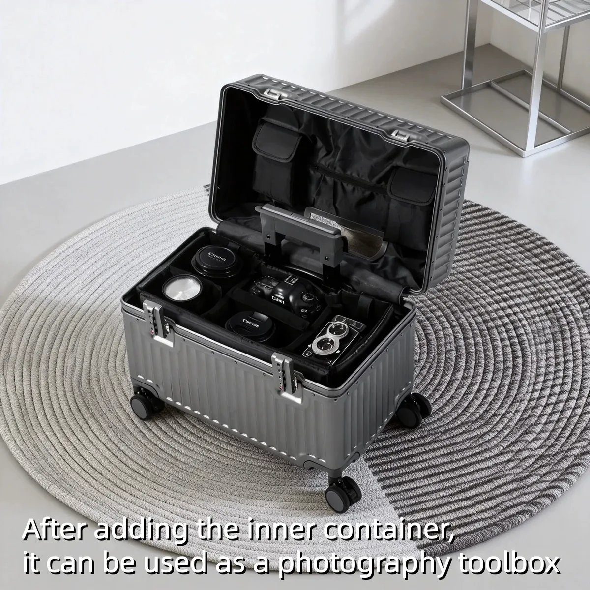 valise à roulettes à ouverture par le haut 18/20 pouces, bagage cabine pour photographe, en polycarbonate avec cadre en alliage d'aluminium et serrure tsa