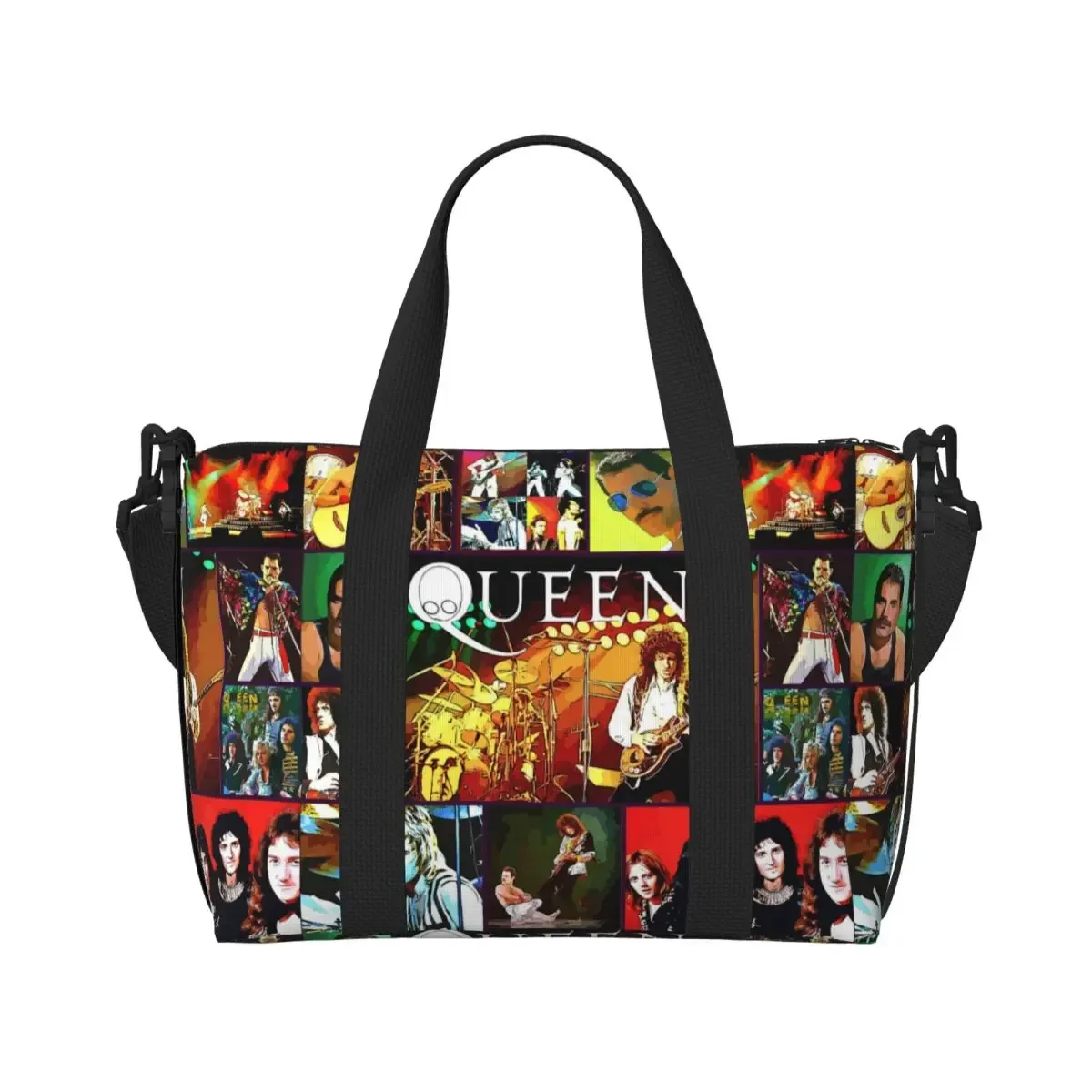 Sac fourre-tout personnalisé Freddie Mercury Queen Band pour femmes, sac de voyage à bandoulière de plage de grande capacité
