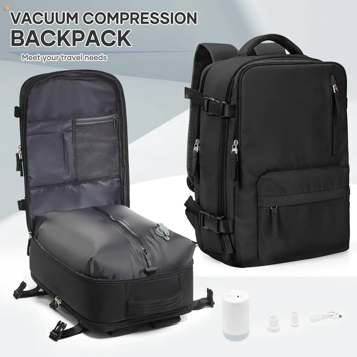 sac dos nylon unisexe noir compression integree compartiment ordinateur portable poche humide ceinture air décontracté solide