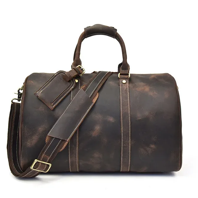 sac de voyage vintage en cuir véritable pour homme, fourre-tout de voyage, grand sac de week-end, sac de sport en peau de vache, bagage à main pour homme, grands sacs à main, 60cm