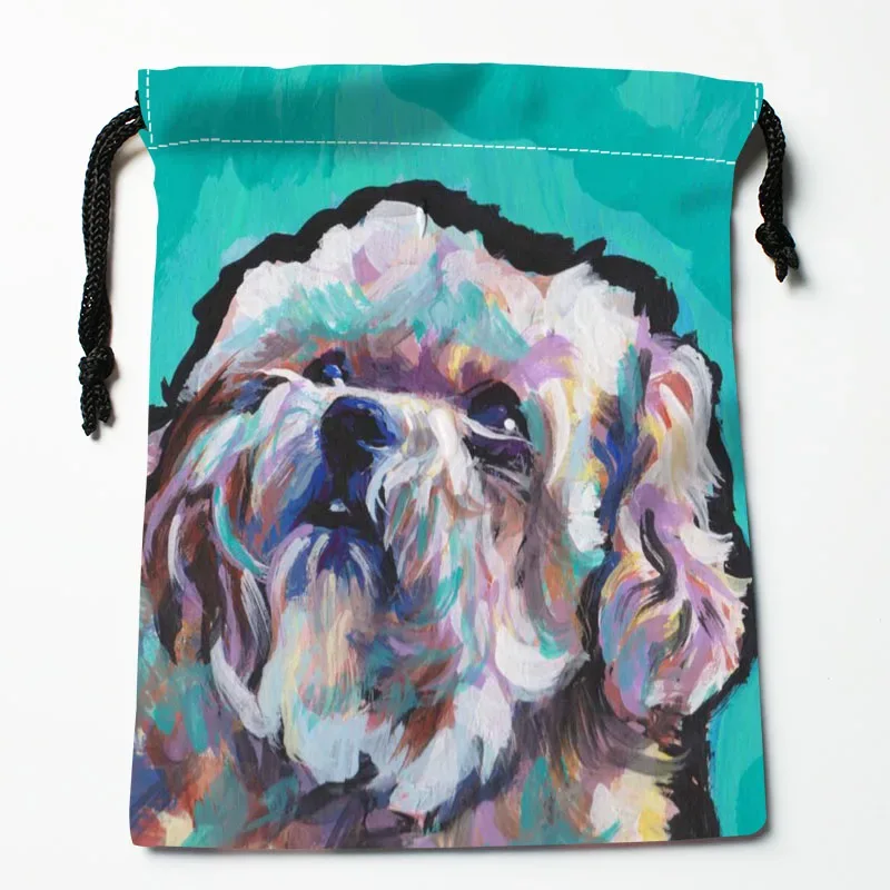 sac à cordon personnalisé pour peinture de chien shih tzu, 18x22cm, petit sac de voyage en tissu pour femmes, pochette cadeau de noël
