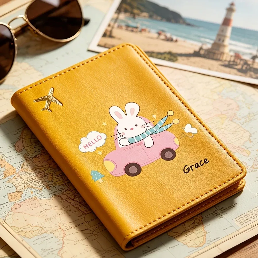 porte-passeport personnalisé avec motif de lapin, pochette de voyage personnalisée en 6 couleurs pour la protection des documents d'avion