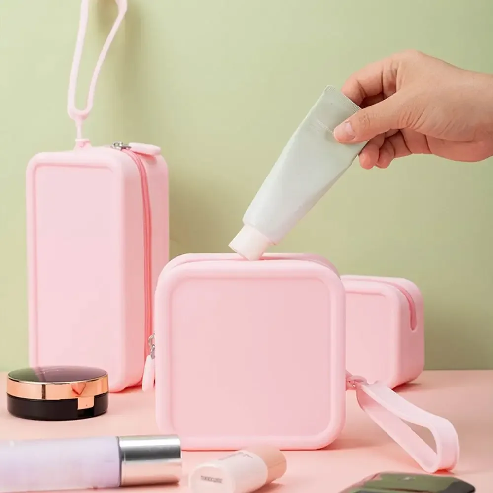 nouvelle pochette à monnaie en silicone imperméable grande capacité, étui pour écouteurs, pochette de voyage unie avec fermeture éclair, trousses et étuis cosmétiques pour étudiants