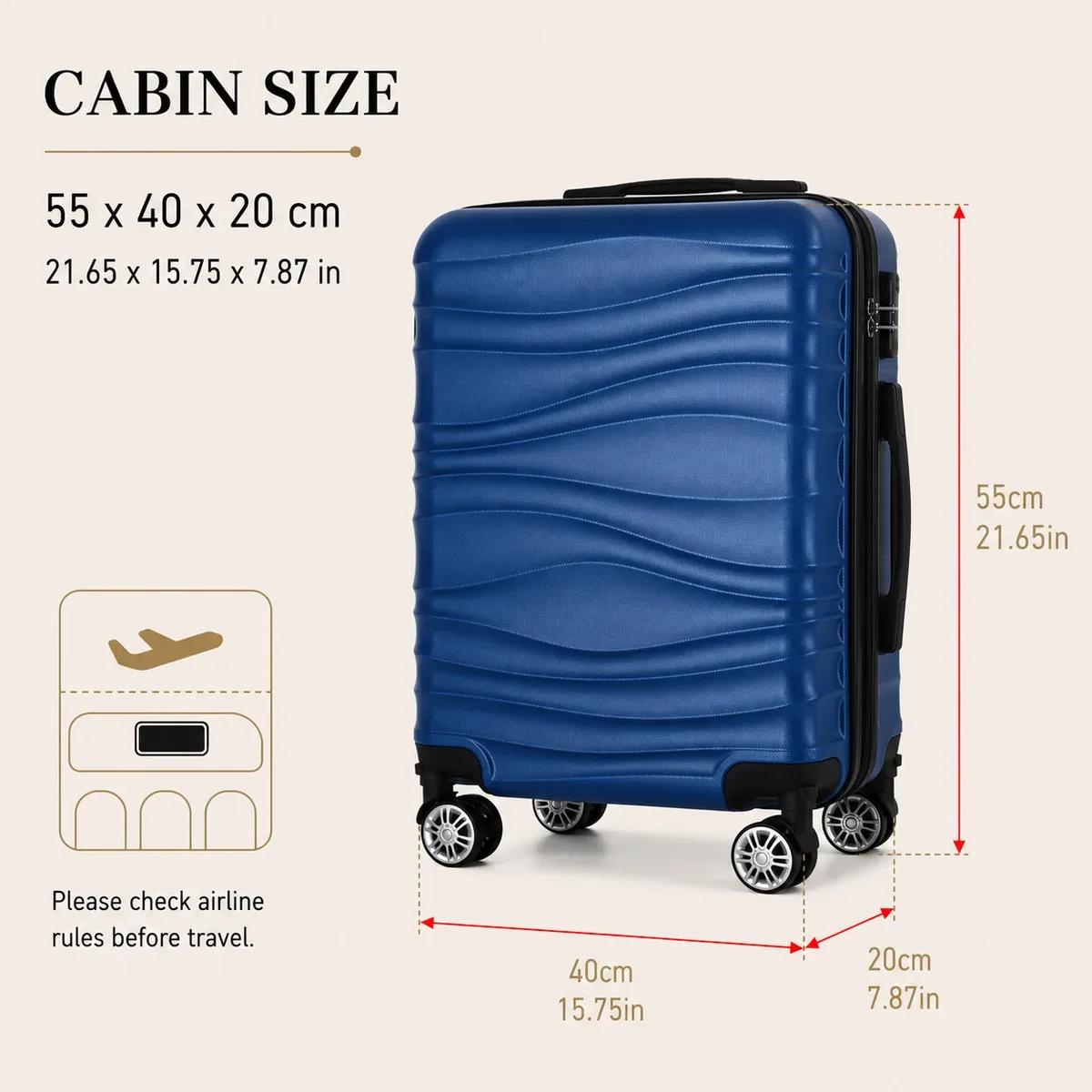 valise cabine 55*40*20cm, 20 pouces, compatible avec plusieurs compagnies aériennes, roues détachables, poignée télescopique à trois sections, plusieurs compartiments, coque rigide, affaires, voyages de week-end, cadeau de vacances