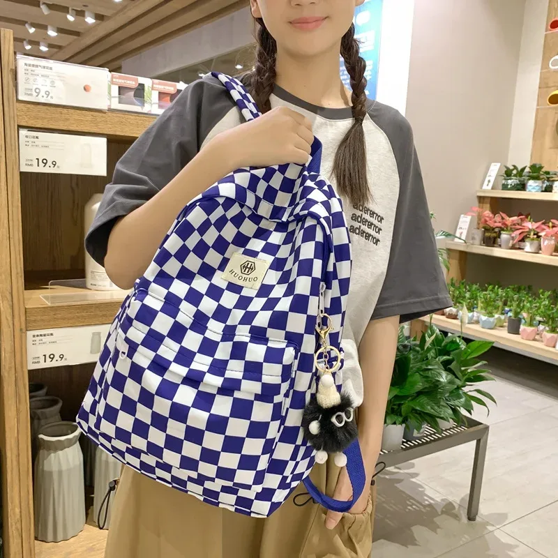 sac à dos décontracté à carreaux style rétro coréen et hongkongais pour étudiants, sac à dos de rangement à lettres, sac à dos double épaule pour femmes pour l'école et l'éducation