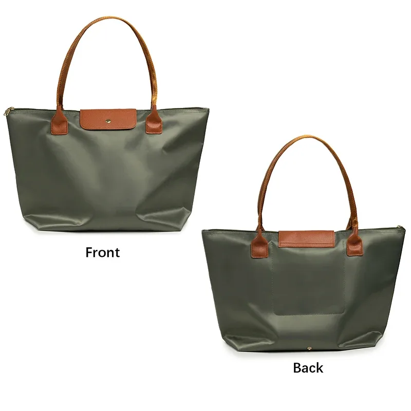 sac fourre-tout oxford avec accents en cuir, grande capacité, sacs à bandoulière décontractés pour femmes, résistant à l'eau, pliable