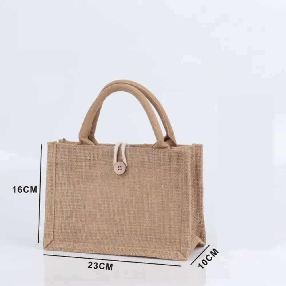 sac fourre-tout en toile de jute réutilisable, sacs à main faits à la main, fourre-tout multifonctionnel, sac d'épicerie vintage, cadeau de mariage et d'anniversaire