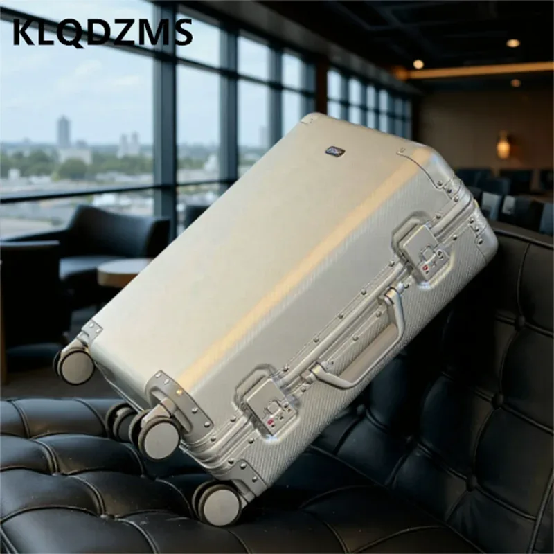 klqdzms – valise de cabine en alliage d'aluminium et de magnésium, 20 pouces, de haute qualité, pour hommes et femmes, valise d'affaires à roulettes