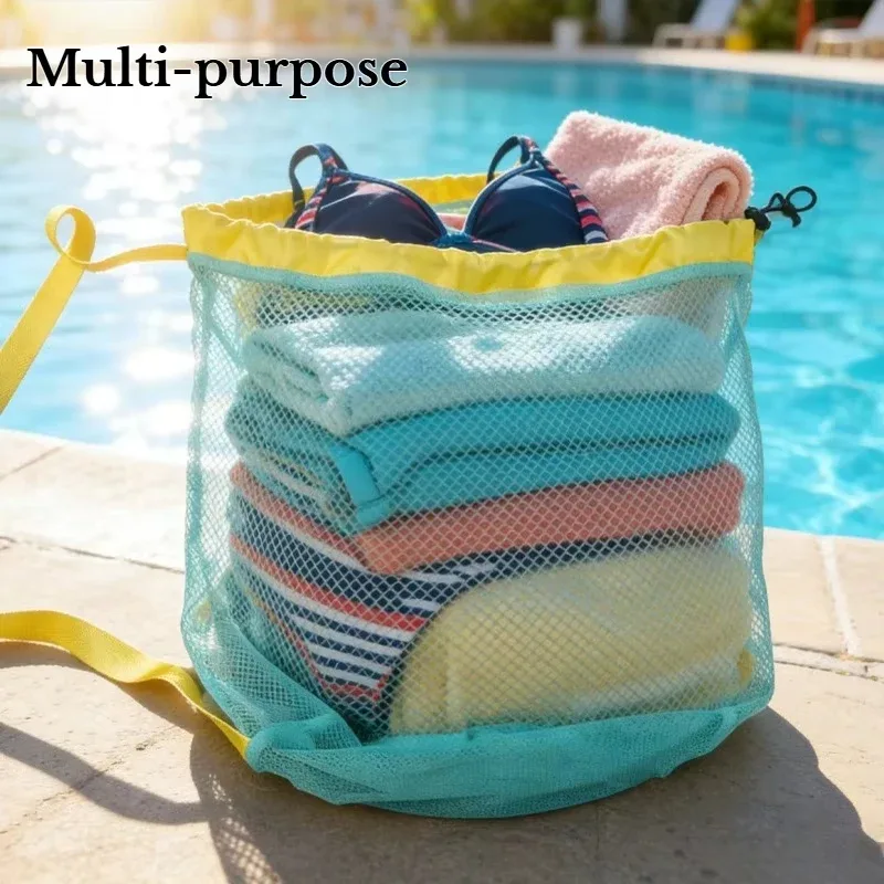sac de rangement pour jouets de plage, grande capacité, en maille, pour piscine et plage, sac à dos étanche à l'eau pour femmes, idéal pour les jeux aquatiques en extérieur, avec cordon de serrage