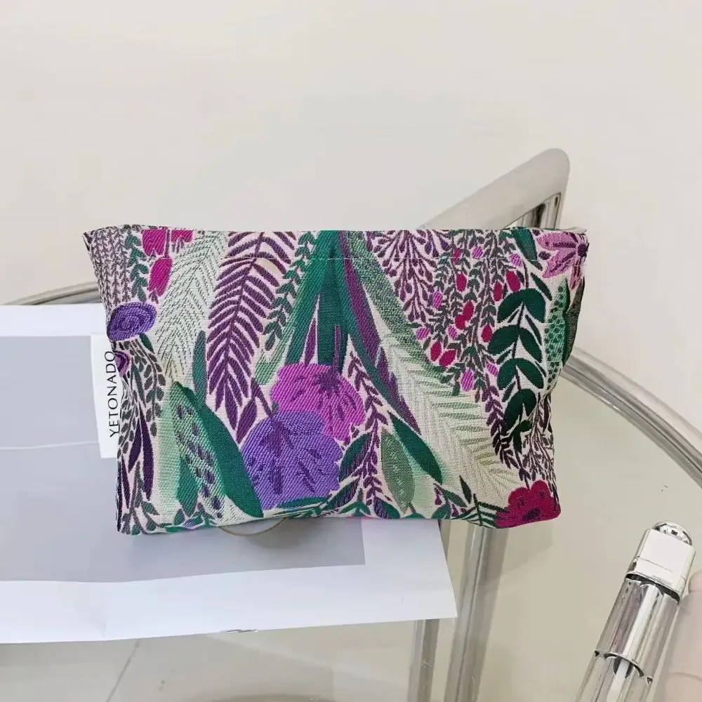 pochette en toile de polyester à motif floral, fermeture éclair, pochette de rangement cosmétique portable grande capacité
