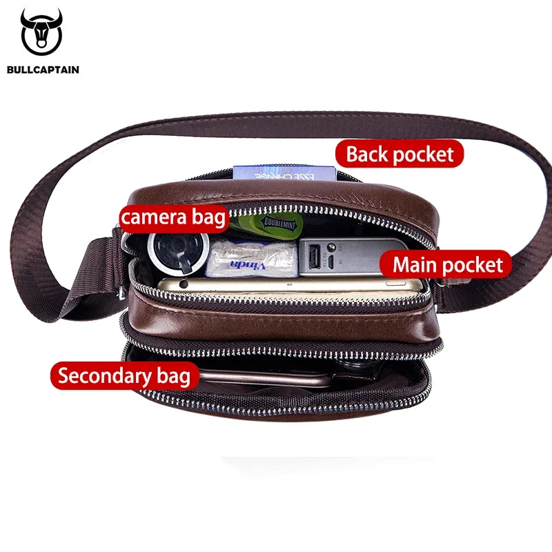 sac à bandoulière décontracté pour homme bullcaptain, sac messager d'affaires, sac en cuir de vache de haute qualité pour homme, mini poche de grande capacité