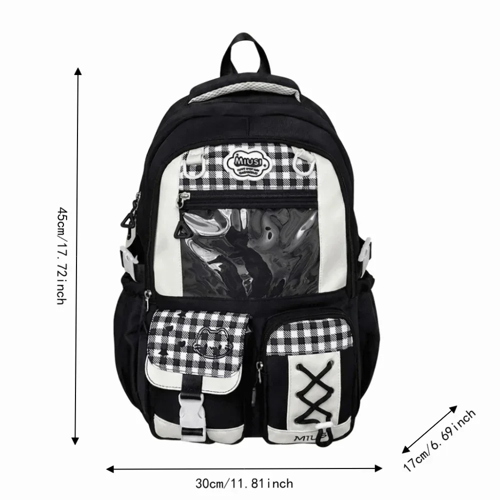sac à dos scolaire multi-compartiments style preppy, grande capacité, léger, motif écossais, blocs de couleur, sac à dos de jour avec fermeture éclair et multiples poches
