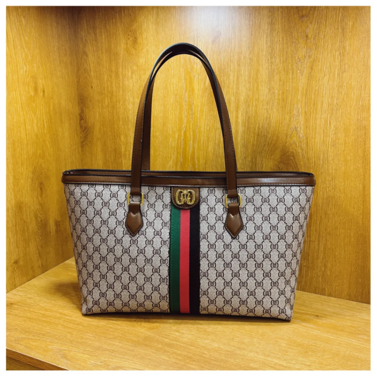 nouveau sac à main de luxe pour femme, motif floral café, avec design rayé rouge et vert, en cuir souple, grande capacité, sac sous le bras, tendance