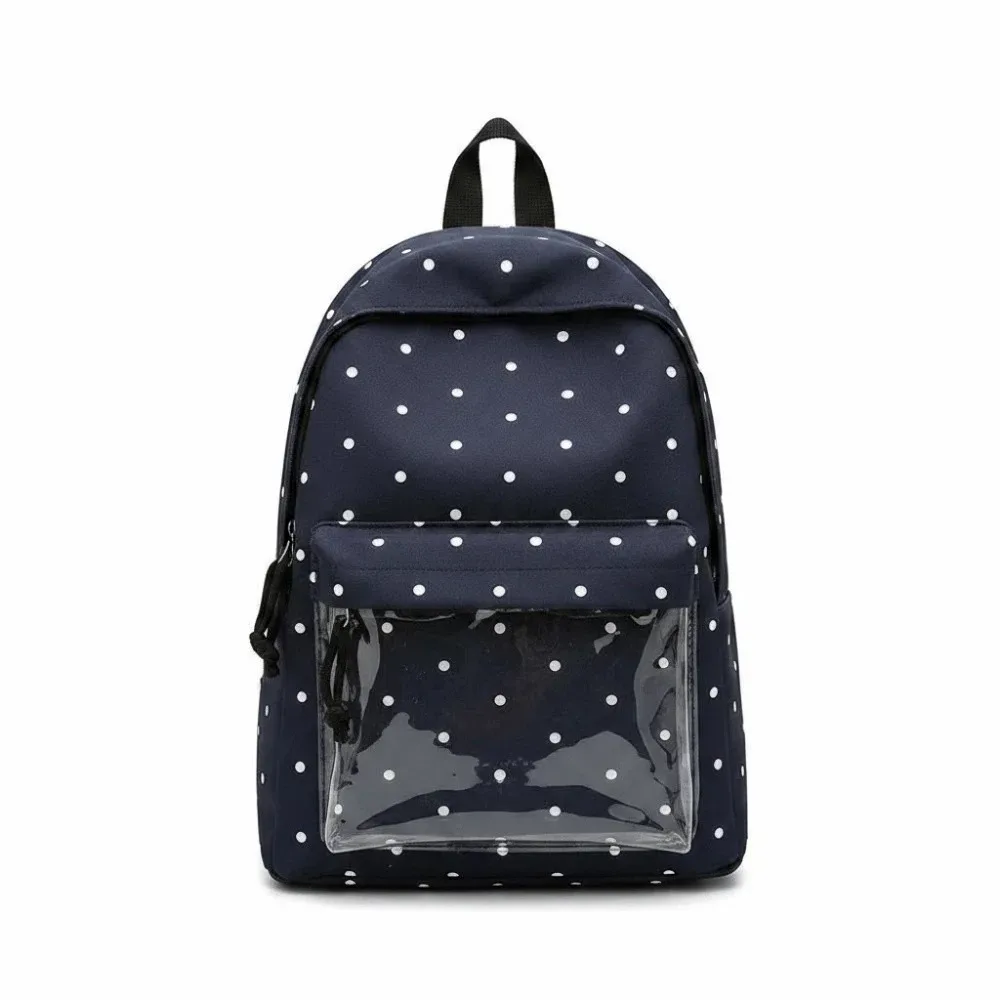 sac ita de style japonais avec fenêtre transparente, grande capacité, sac à dos transparent, doublure en polyester, léger, motif à pois.