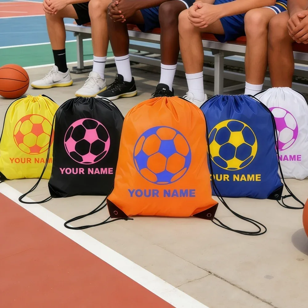 sac à dos de sport personnalisé en polyester avec cordon de serrage, coins renforcés, pour enfants, idéal pour le football et la gym